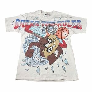 Vintage 90s Looney Tunes Taz Break The Rules Basketball Dunk AOP T-Shirt Size M
